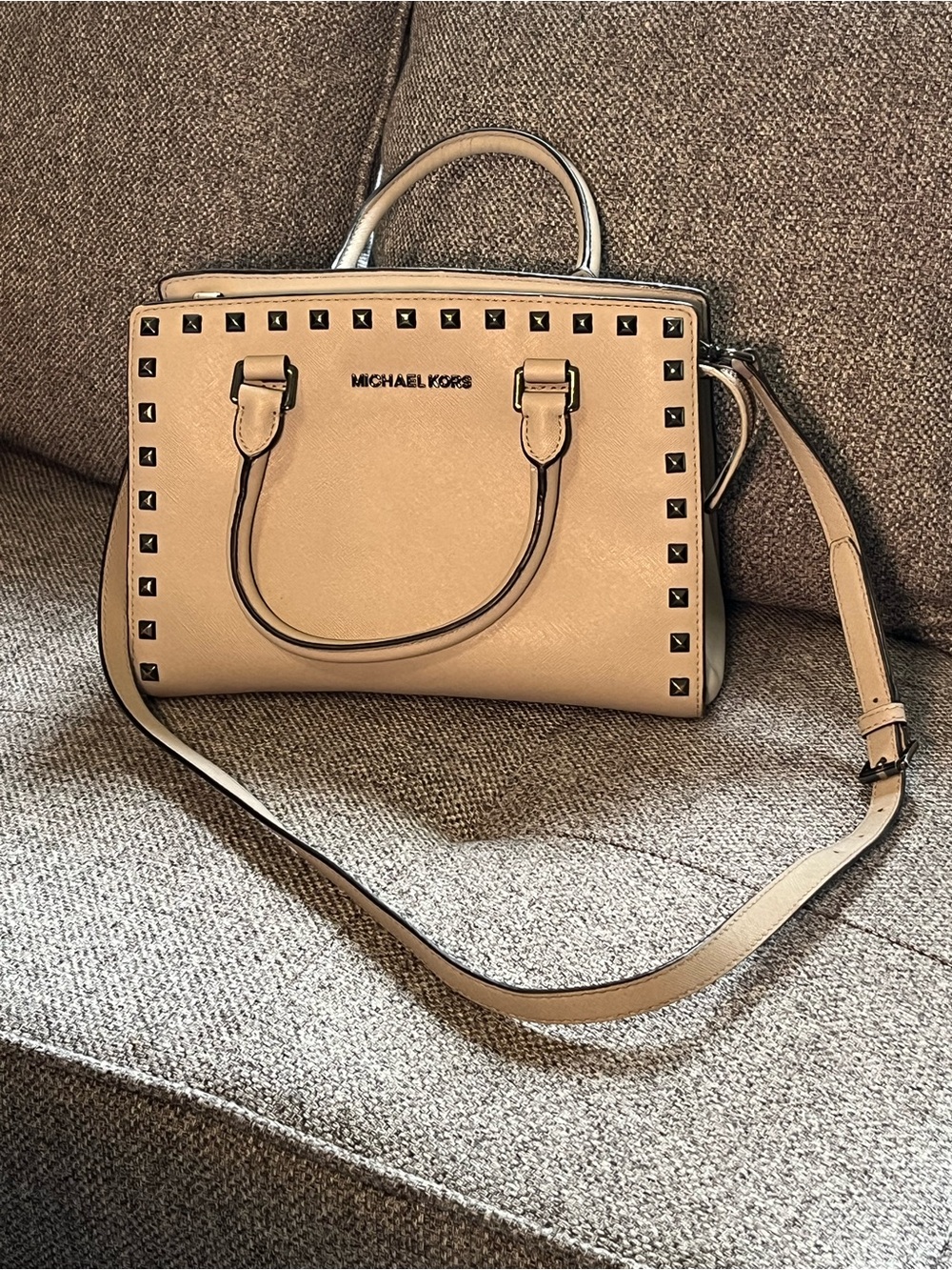 Michael Kors GrayStudded Satchel with Detachable Strap